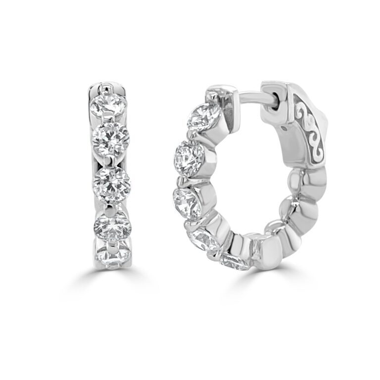 14k Gold & Diamond Huggie Hoop Earrings- 1.06 ct.