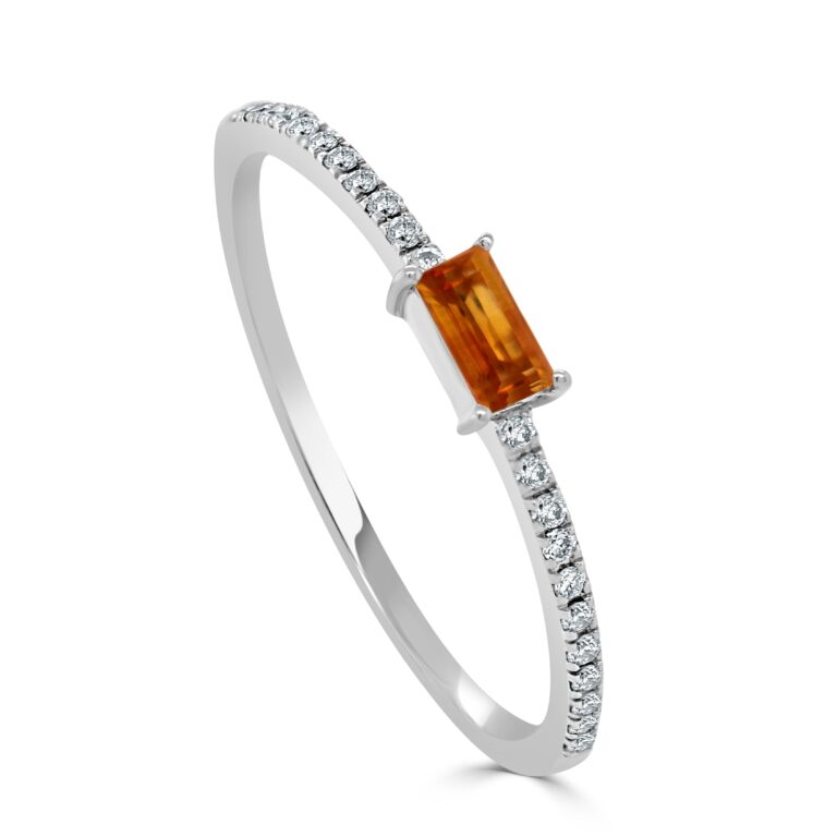 14k Gold & Citrine Baguette Stackable Ring - 0.20ct - 0.25ct