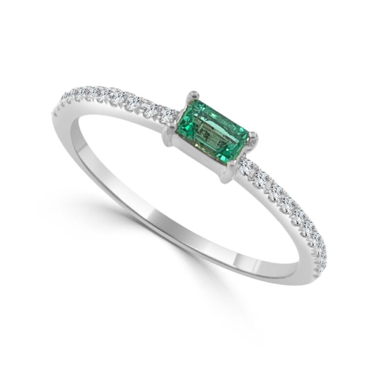 14k Gold & Emerald Baguette Stackable Ring - 0.11ct - 0.16ct