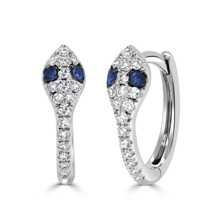 14k Gold Diamond & Blue Sapphire Snake Huggies