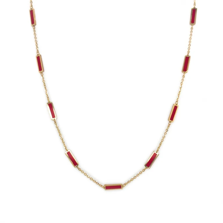 14k Gold & Coral Bar Station Necklace