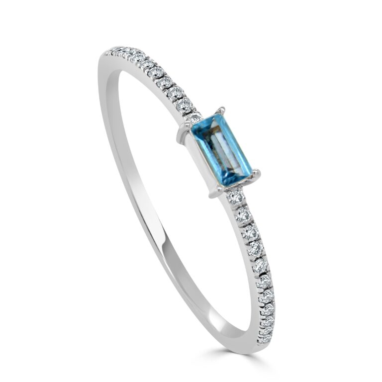 14k Gold & Blue Topaz Baguette Stackable Ring - 0.11ct - 0.16ct